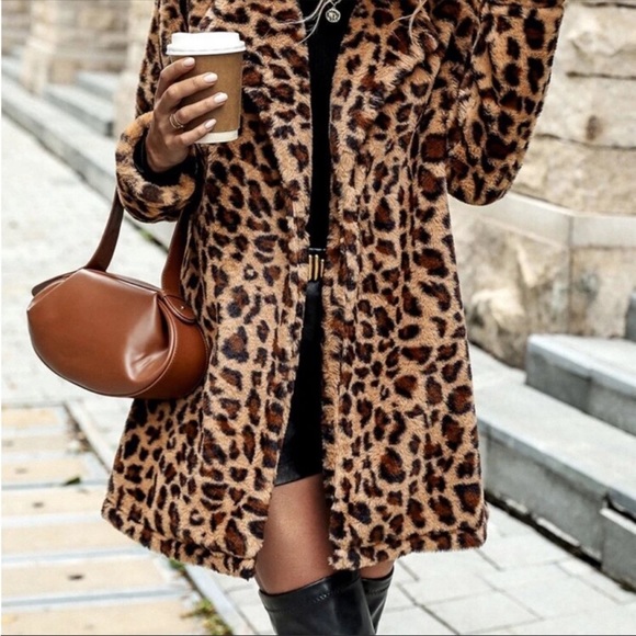 #41 New! Leopard Print Plush Vegan Fur Coat Jacket - Picture 3 of 6
